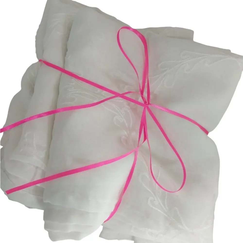 GORGEOUS WHITE EMBROIDERED ON WHITE BOTANICAL TRELLIS WINDOW CURTAINS, 3 PANELS!